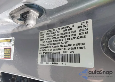 2018 Honda Cr-V Ex из США, поврежденный, VIN 7FARW2H51JE027118